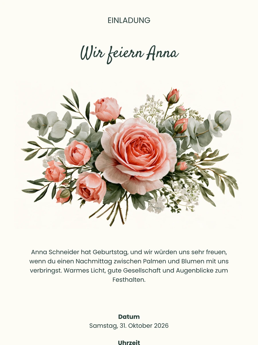 Frische digitale Einladung f&uuml;r ein Gartenfest