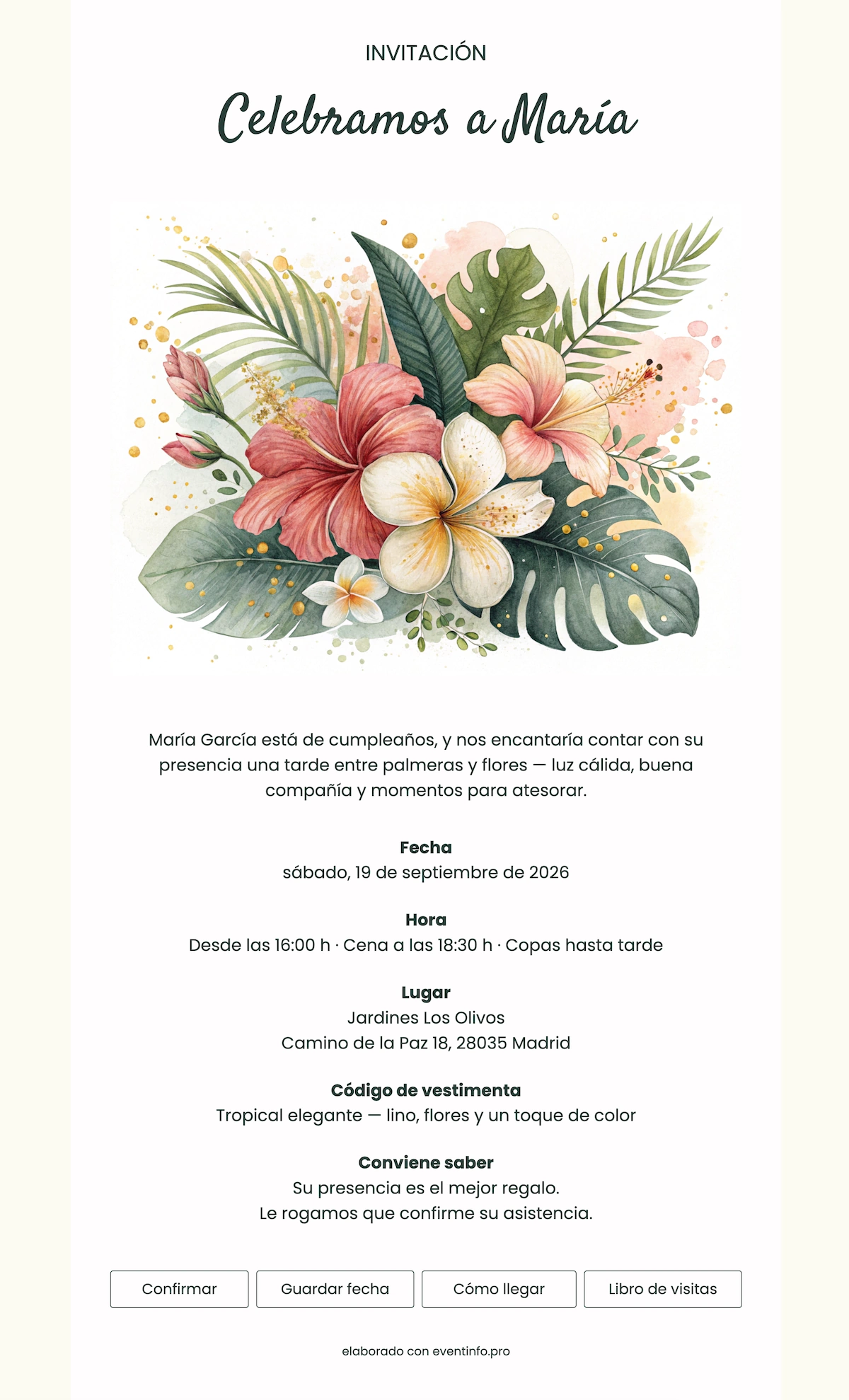 Invitaci&oacute;n de cumplea&ntilde;os online bot&aacute;nica verde