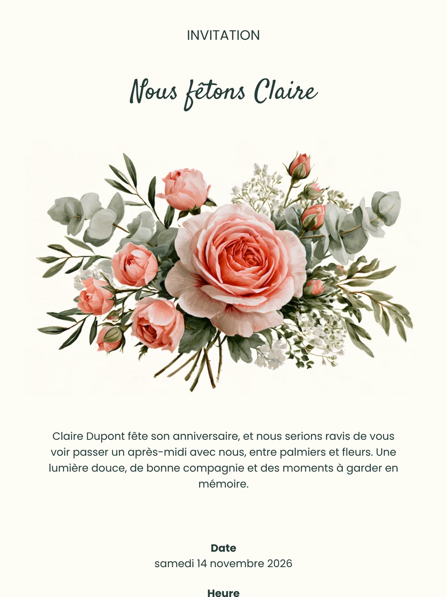 Invitation num&eacute;rique fra&icirc;che pour un jardin en f&ecirc;te