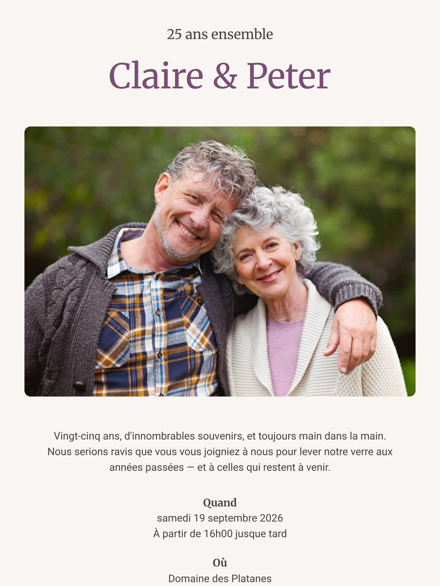 Invitation num&eacute;rique chaleureuse pour un anniversaire de mariage