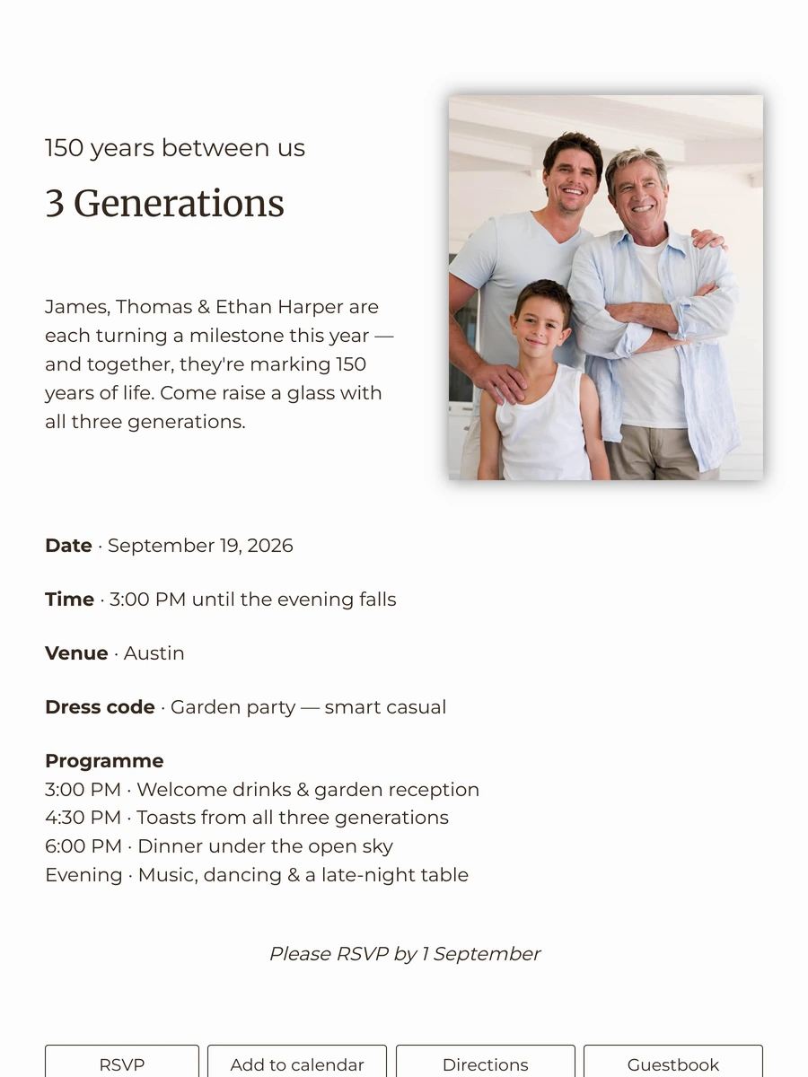 Understated online invitation for a family gathering