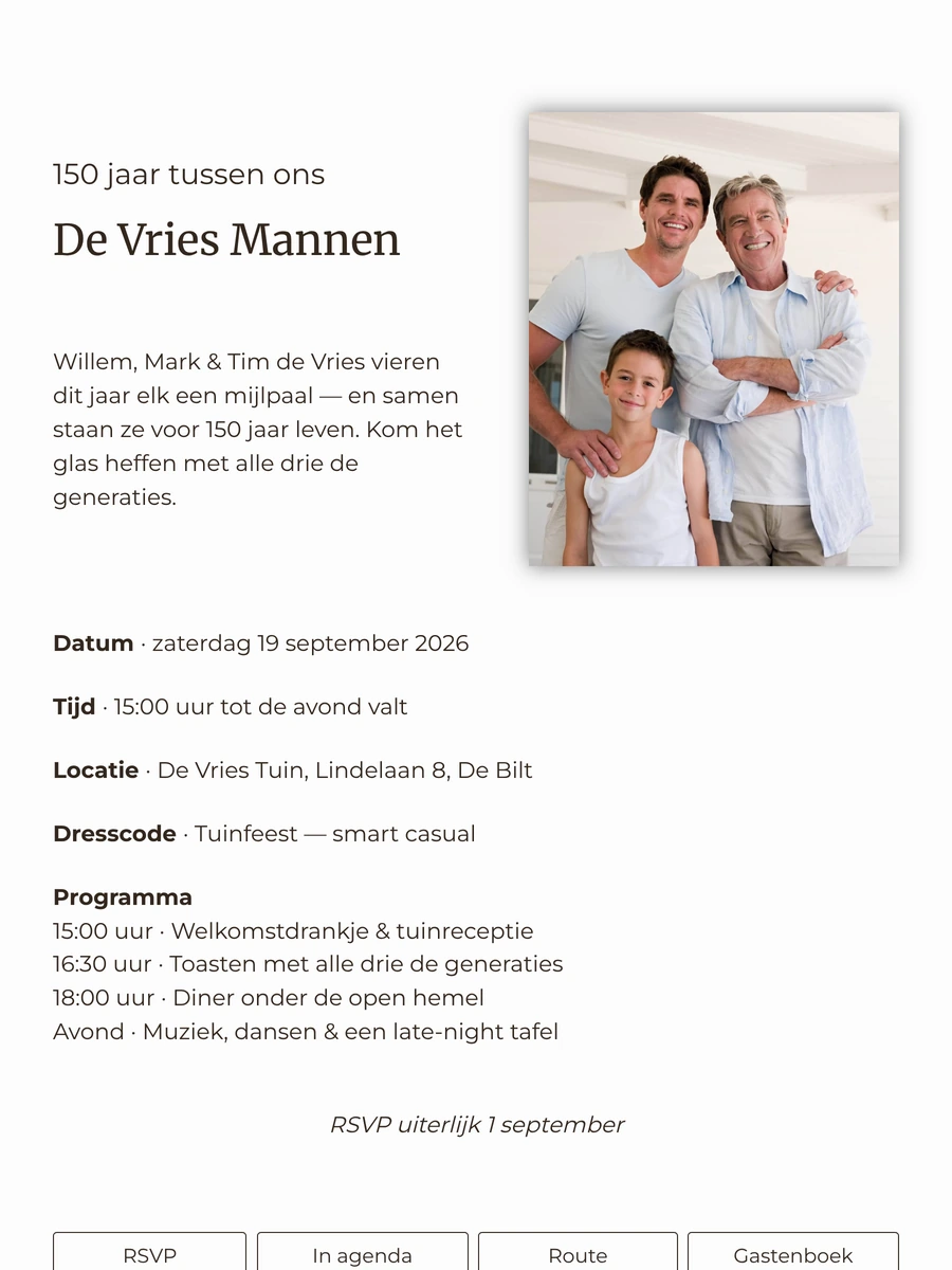 Sobere online uitnodiging voor een familiefeest
