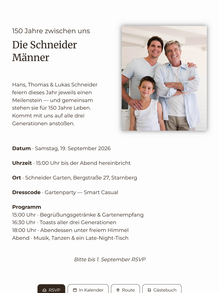 Zur&uuml;ckhaltende digitale Einladung f&uuml;r ein Familienfest