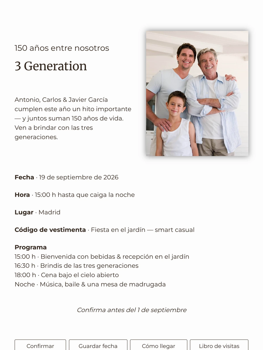 Invitaci&oacute;n digital sobria para una reuni&oacute;n familiar