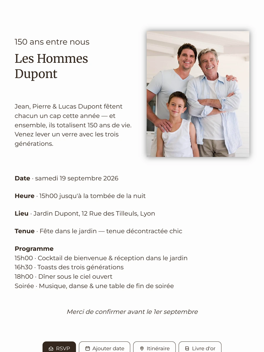 Invitation num&eacute;rique &eacute;pur&eacute;e pour une r&eacute;union de famille