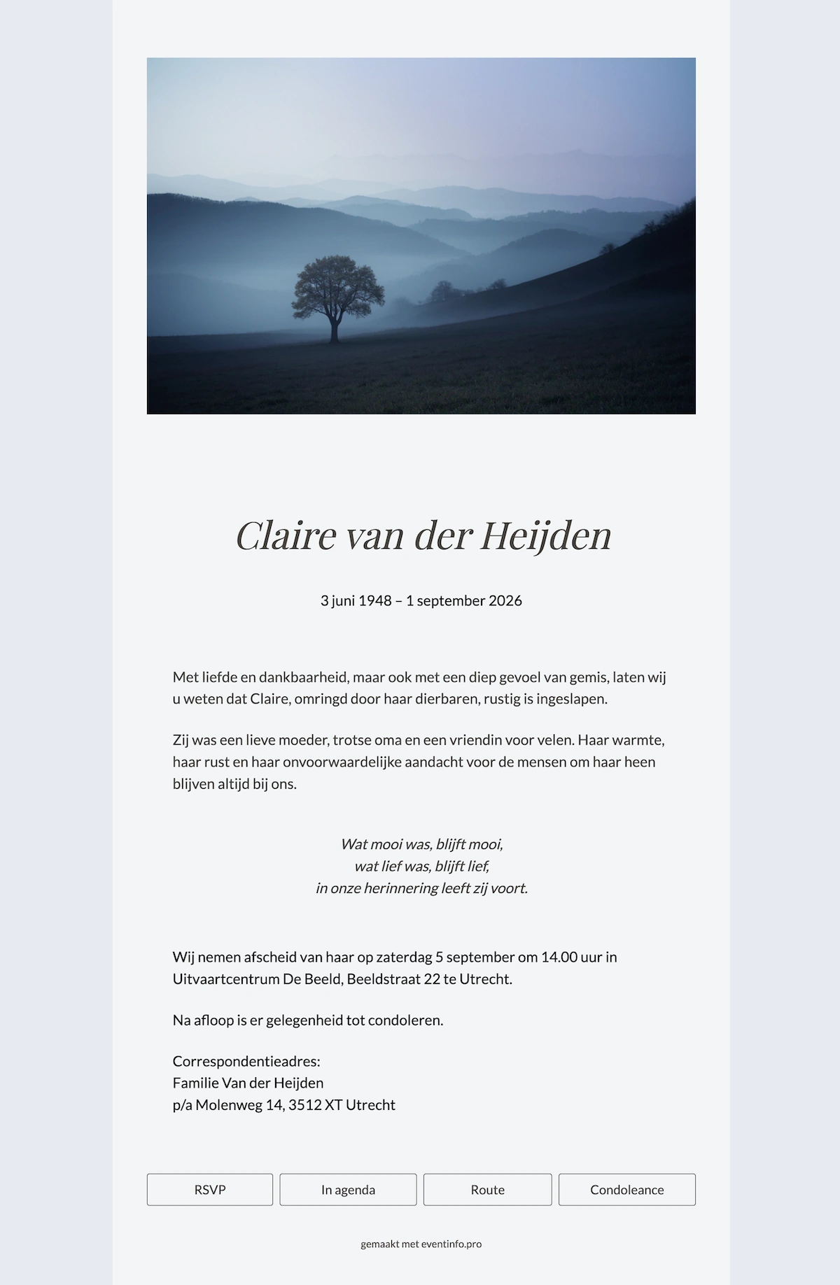 Maak een zachtblauwe online rouwkaart &ndash; example 1