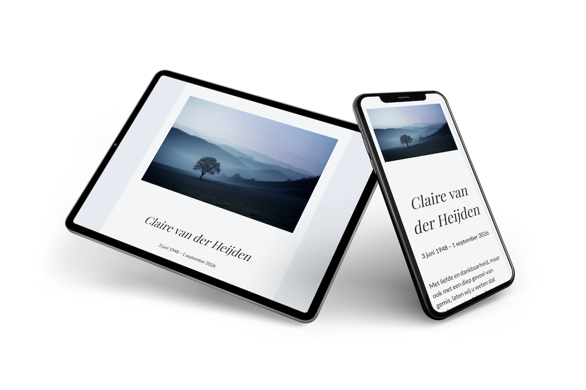 Maak een zachtblauwe online rouwkaart &ndash; example 2