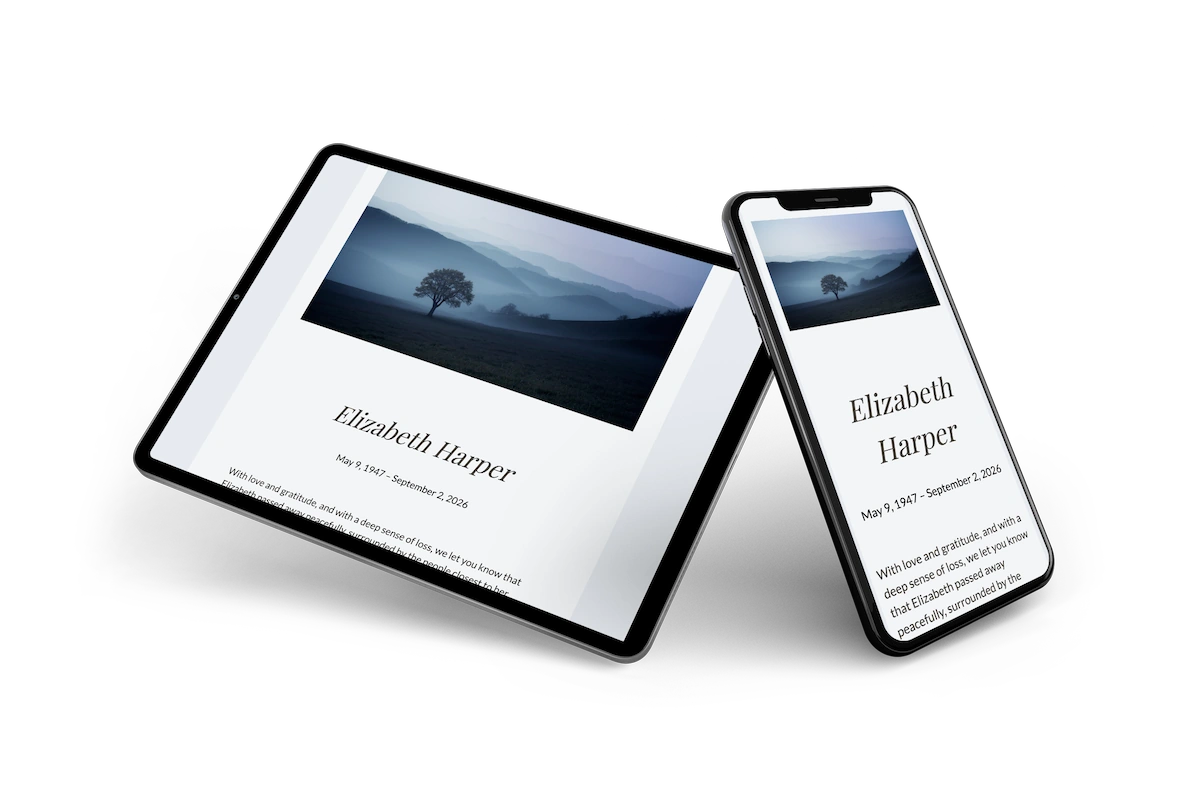 Send a soft blue online funeral card &ndash; example 2
