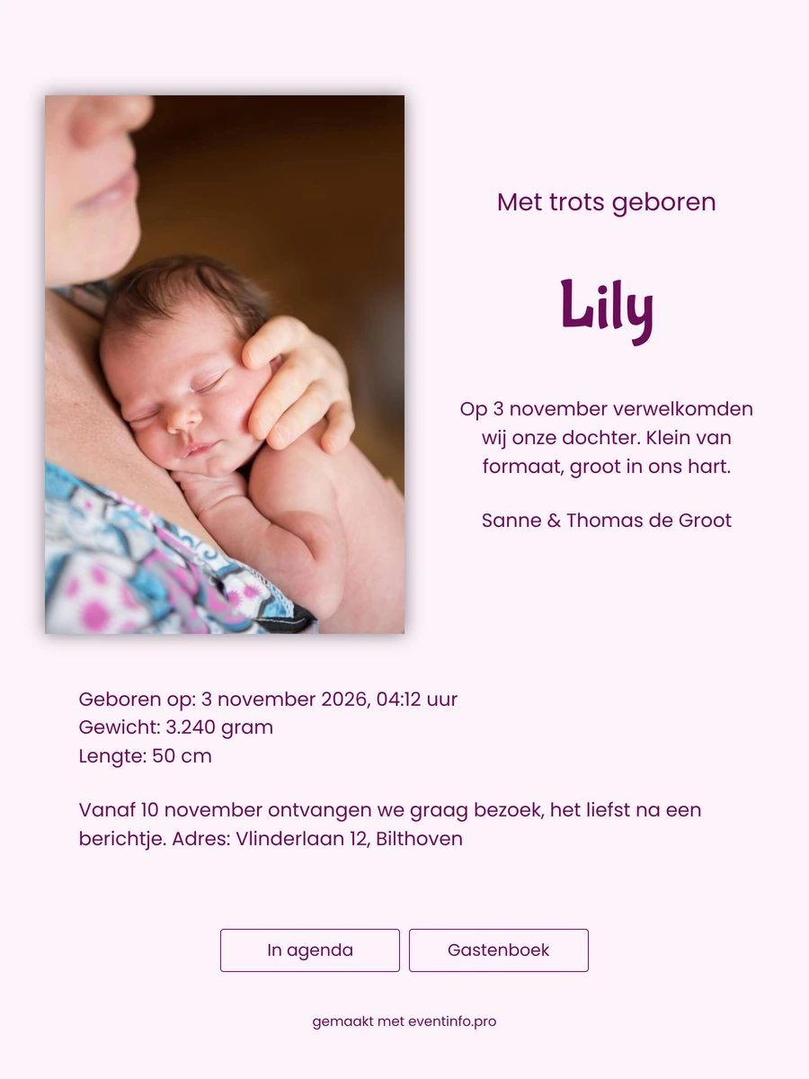 Dieproze online geboortekaartje