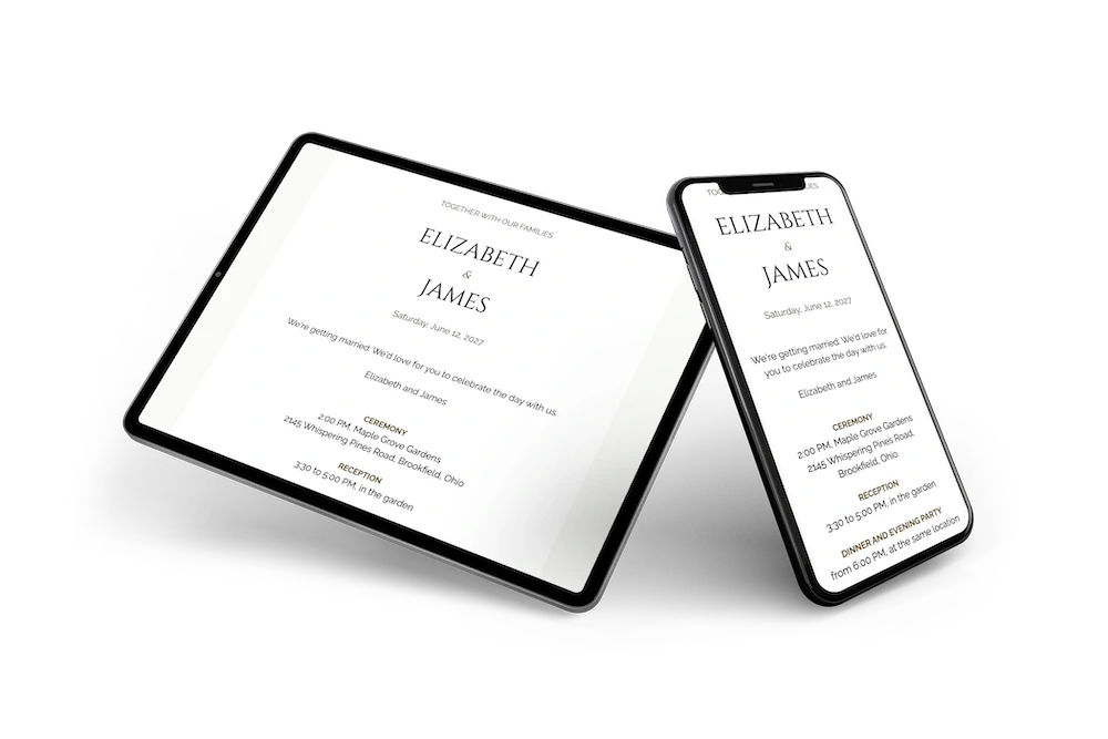 Minimal online wedding invitation in clean capitals &ndash; example 2