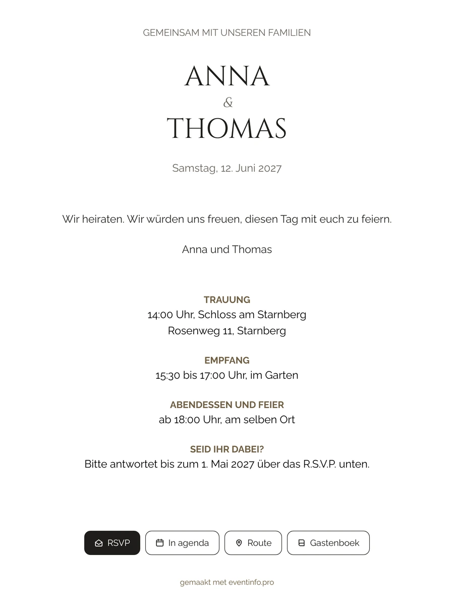 Minimalistische digitale Hochzeitseinladung in Versalien
