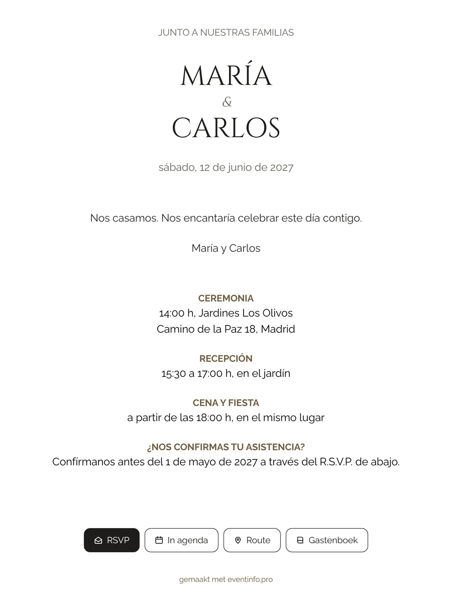 Invitación de boda online minimalista en mayúsculas