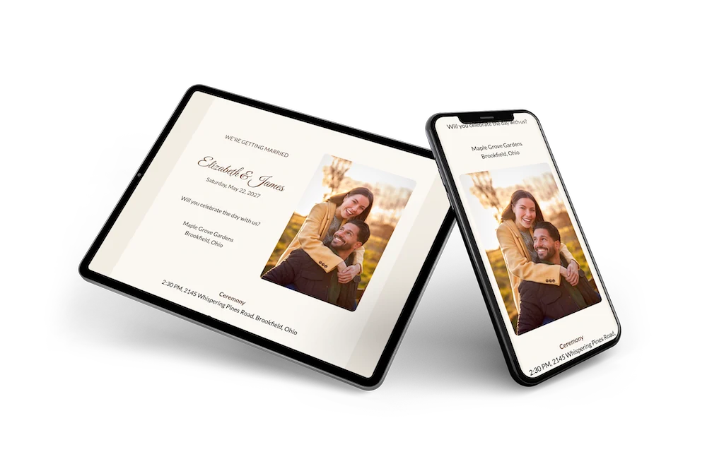 Sand-coloured online wedding invitation with calligraphy &ndash; example 2