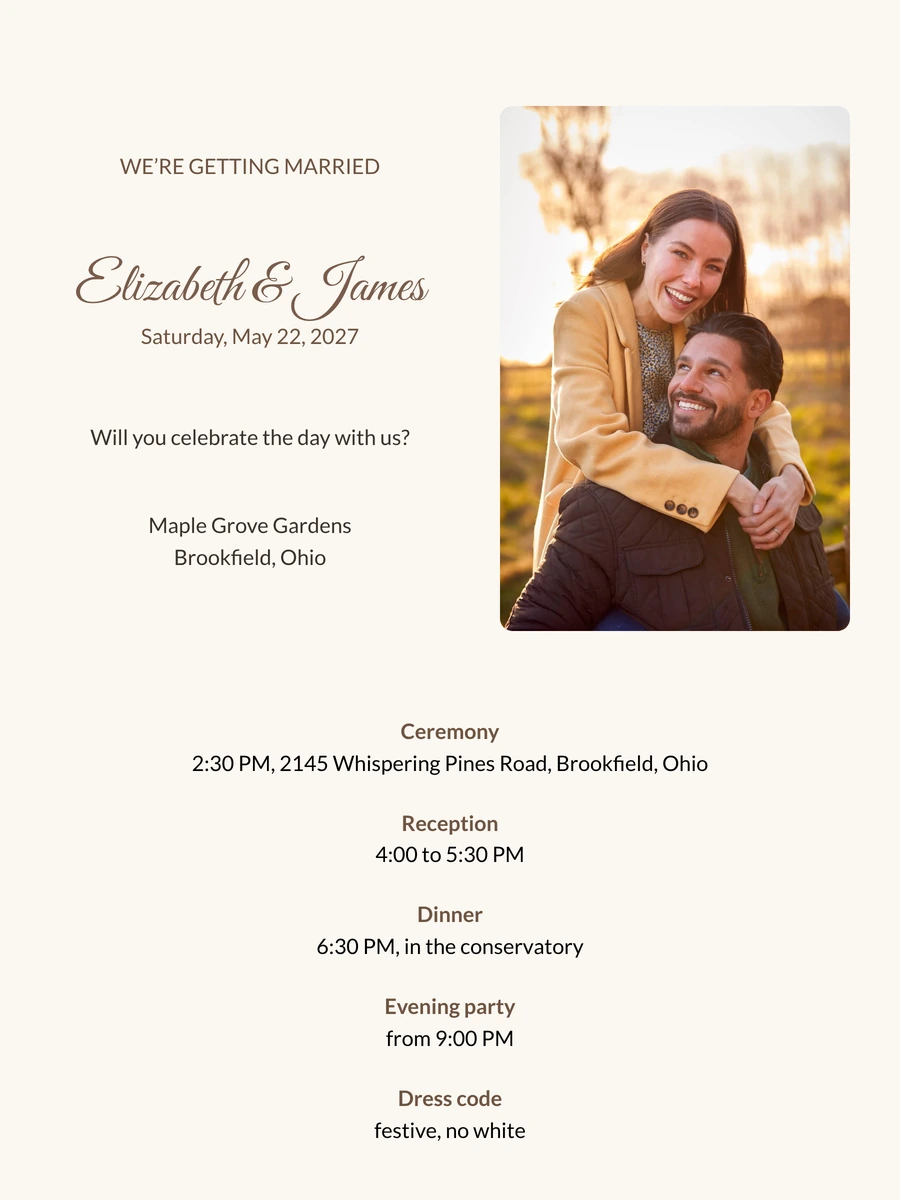 Sand-coloured online wedding invitation with calligraphy