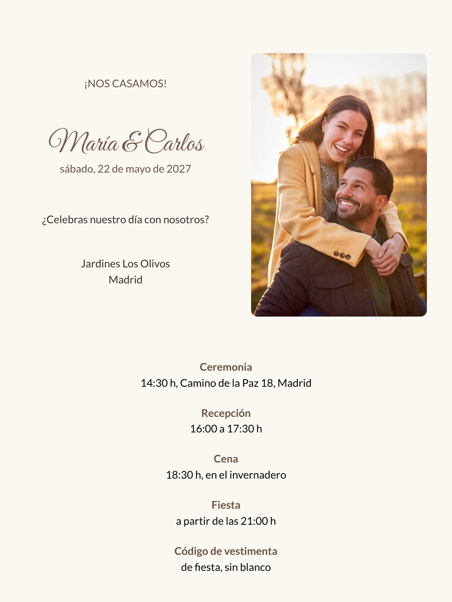 Invitación de boda online en arena con caligrafía