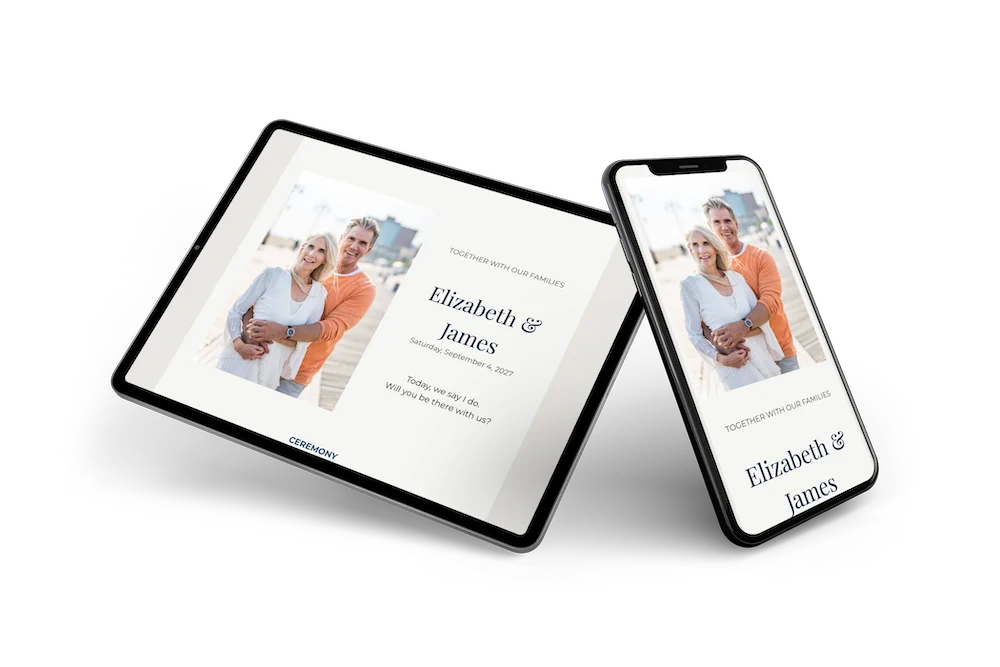 Navy online wedding invitation on a soft grey ground &ndash; example 2