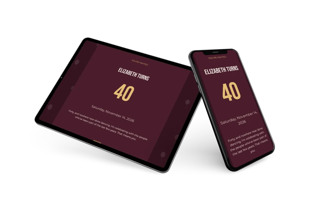 Burgundy birthday invitation with a gold number &ndash; example 2