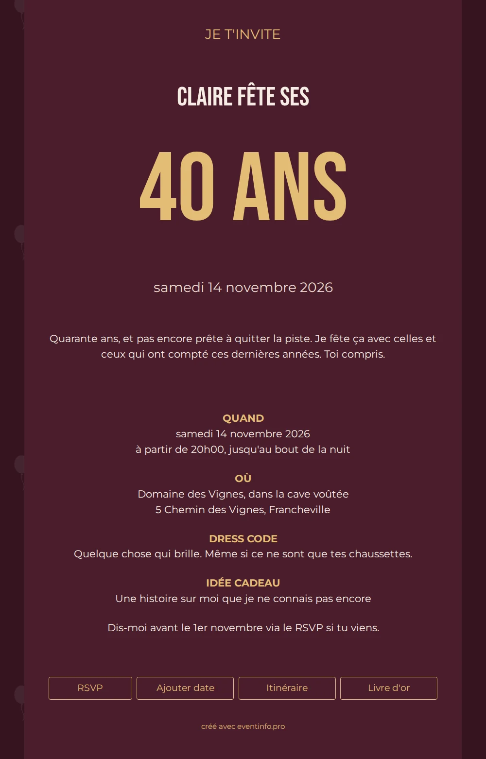 Invitation d&rsquo;anniversaire bordeaux au chiffre dor&eacute; &ndash; example 1