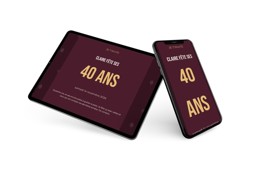 Invitation d&rsquo;anniversaire bordeaux au chiffre dor&eacute; &ndash; example 2