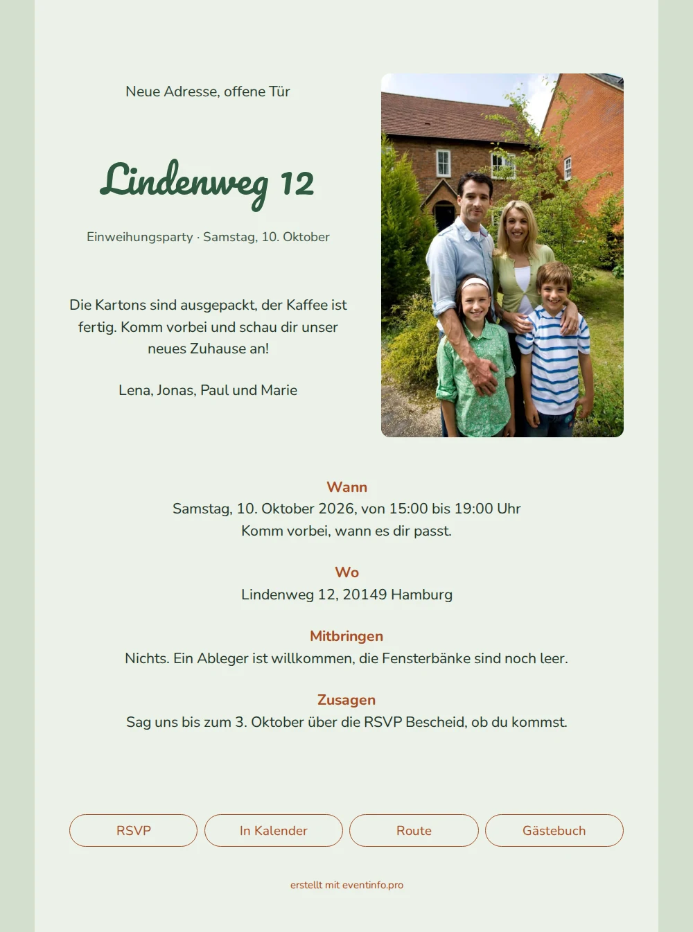 Salbeigr&uuml;ne Einladung zum Tag der offenen T&uuml;r &ndash; example 1