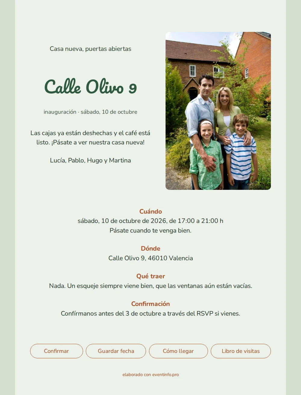 Invitaci&oacute;n verde salvia para un d&iacute;a de puertas abiertas &ndash; example 1