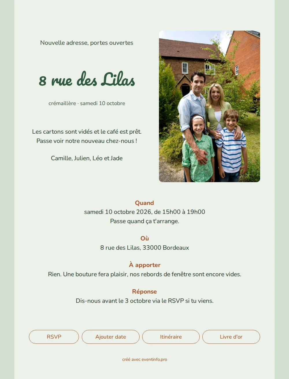 Invitation vert sauge pour des portes ouvertes &ndash; example 1