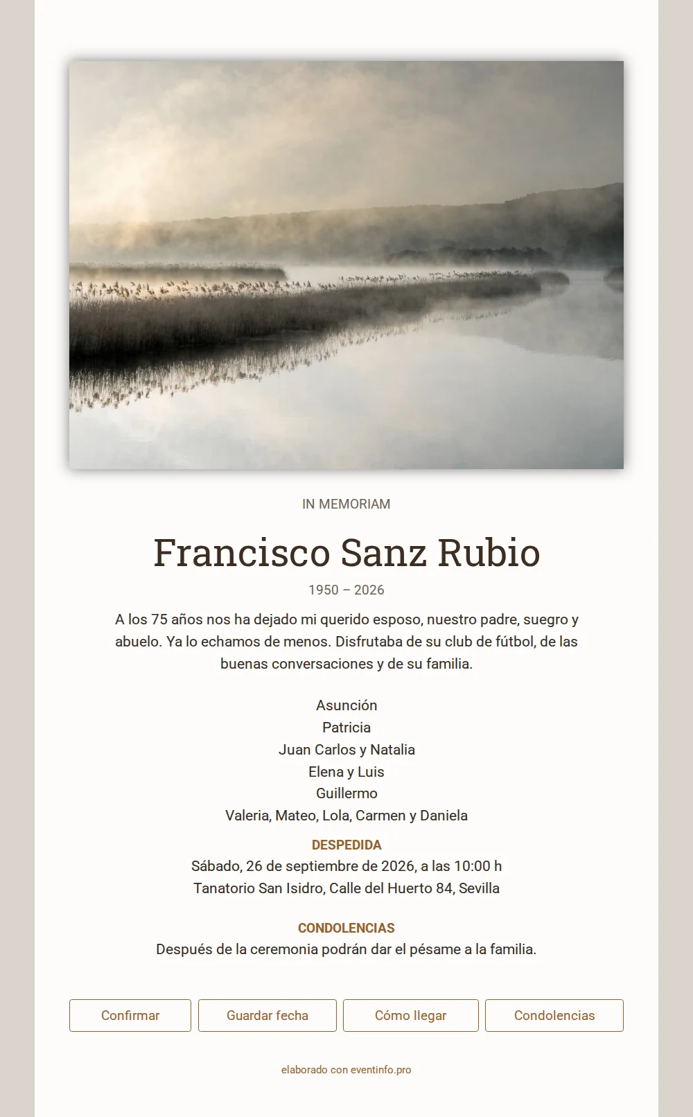 Esquela in memoriam con paisaje brumoso &ndash; example 1