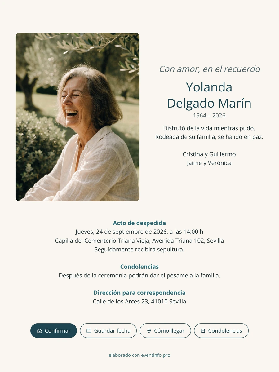 Esquela en crema con borde de olivo