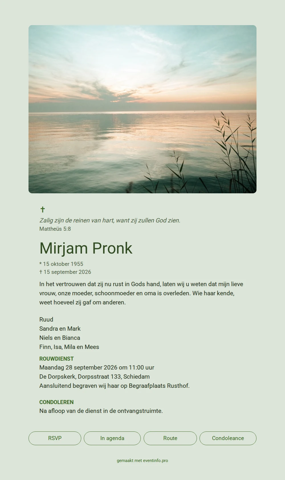 Groene rouwkaart met kruisje en bijbeltekst &ndash; example 1