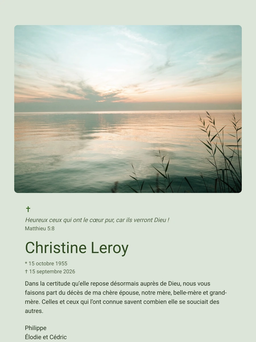 Faire-part avec croix et verset biblique