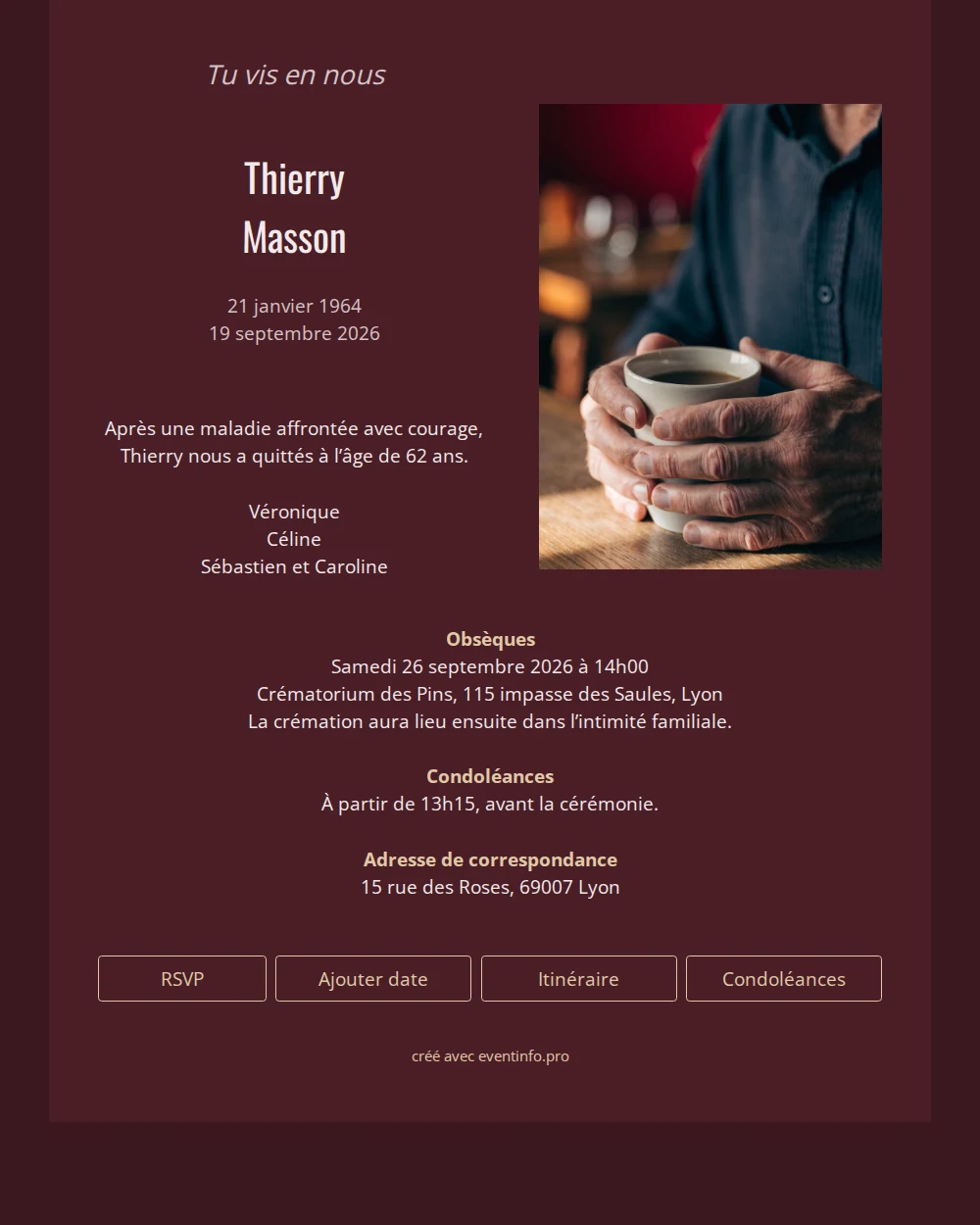 Faire-part bordeaux avec photo personnelle &ndash; example 1