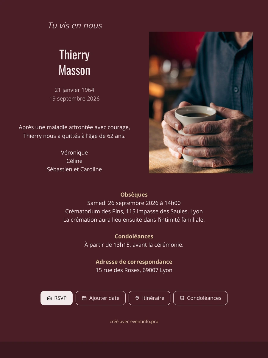 Faire-part bordeaux avec photo personnelle