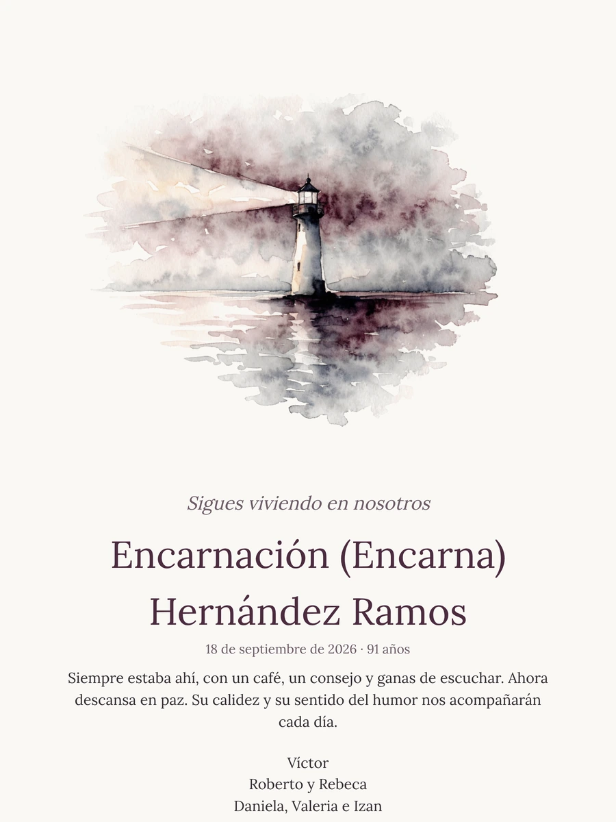 Esquela clara con un faro pintado