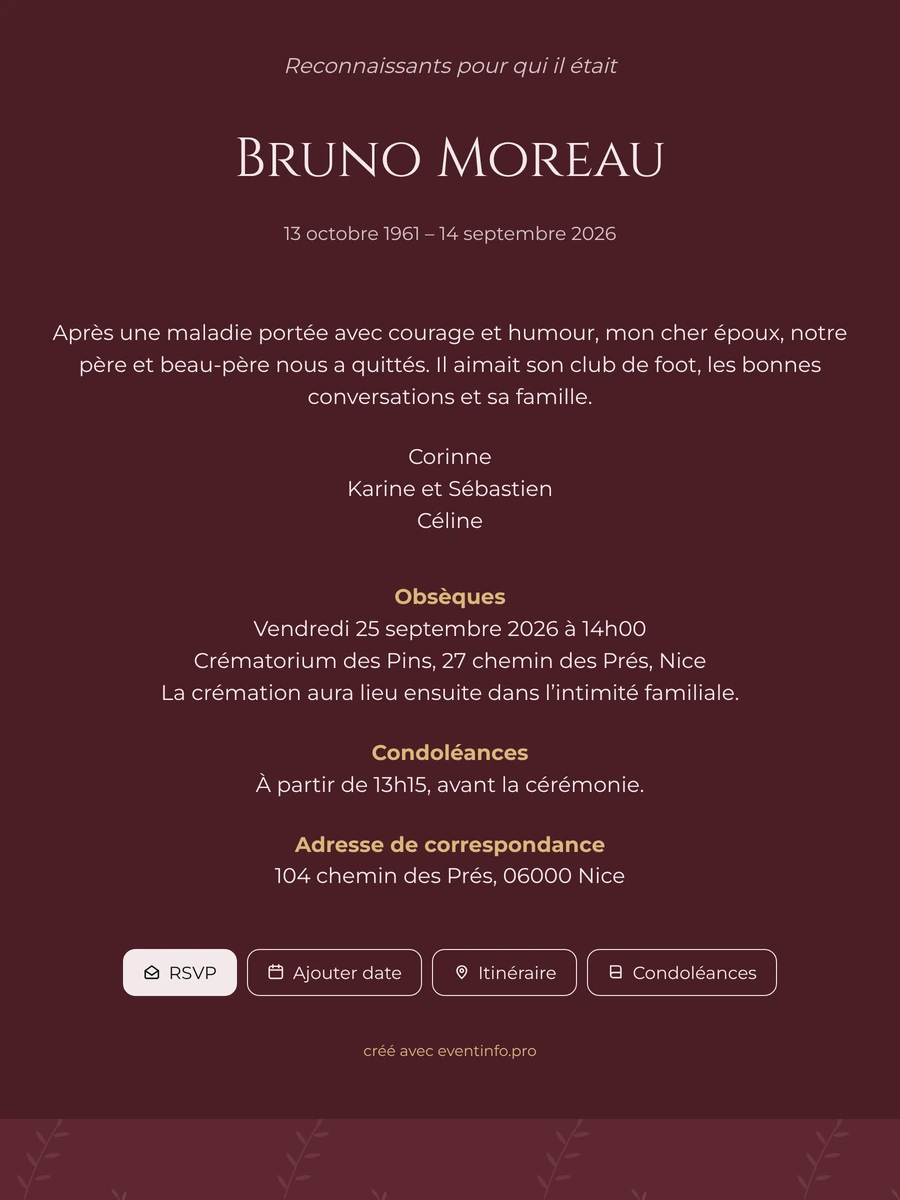 Faire-part bordeaux aux rameaux et capitales