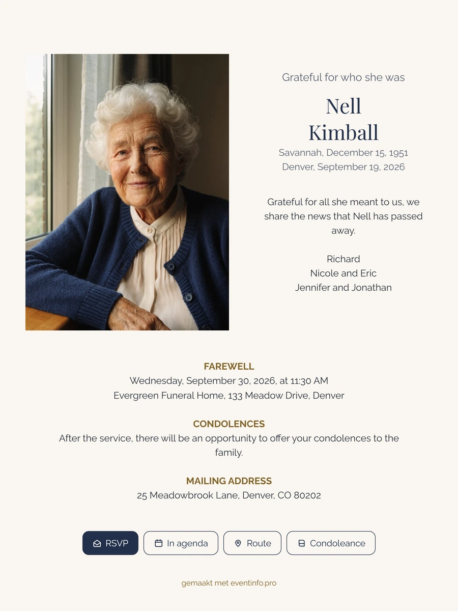 Taupe funeral card with side portrait