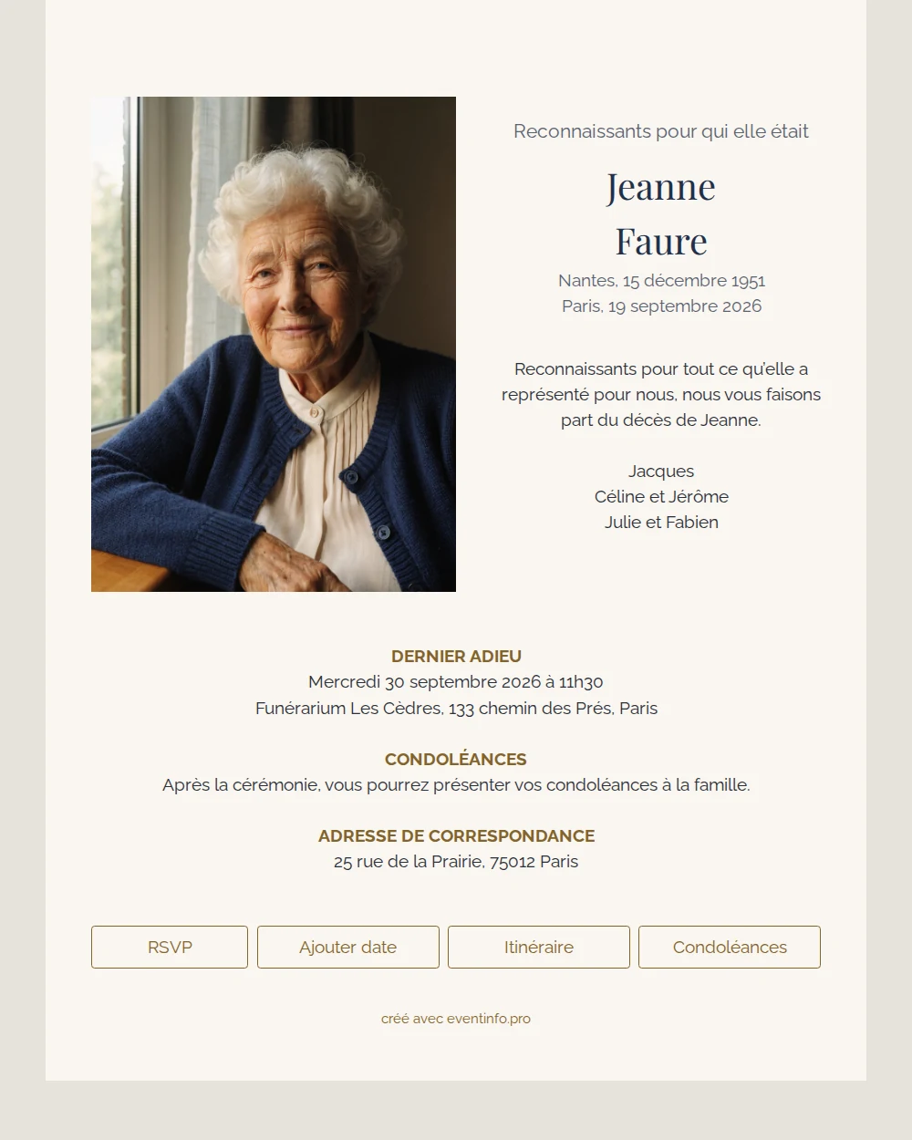Faire-part classique taupe et portrait &ndash; example 1