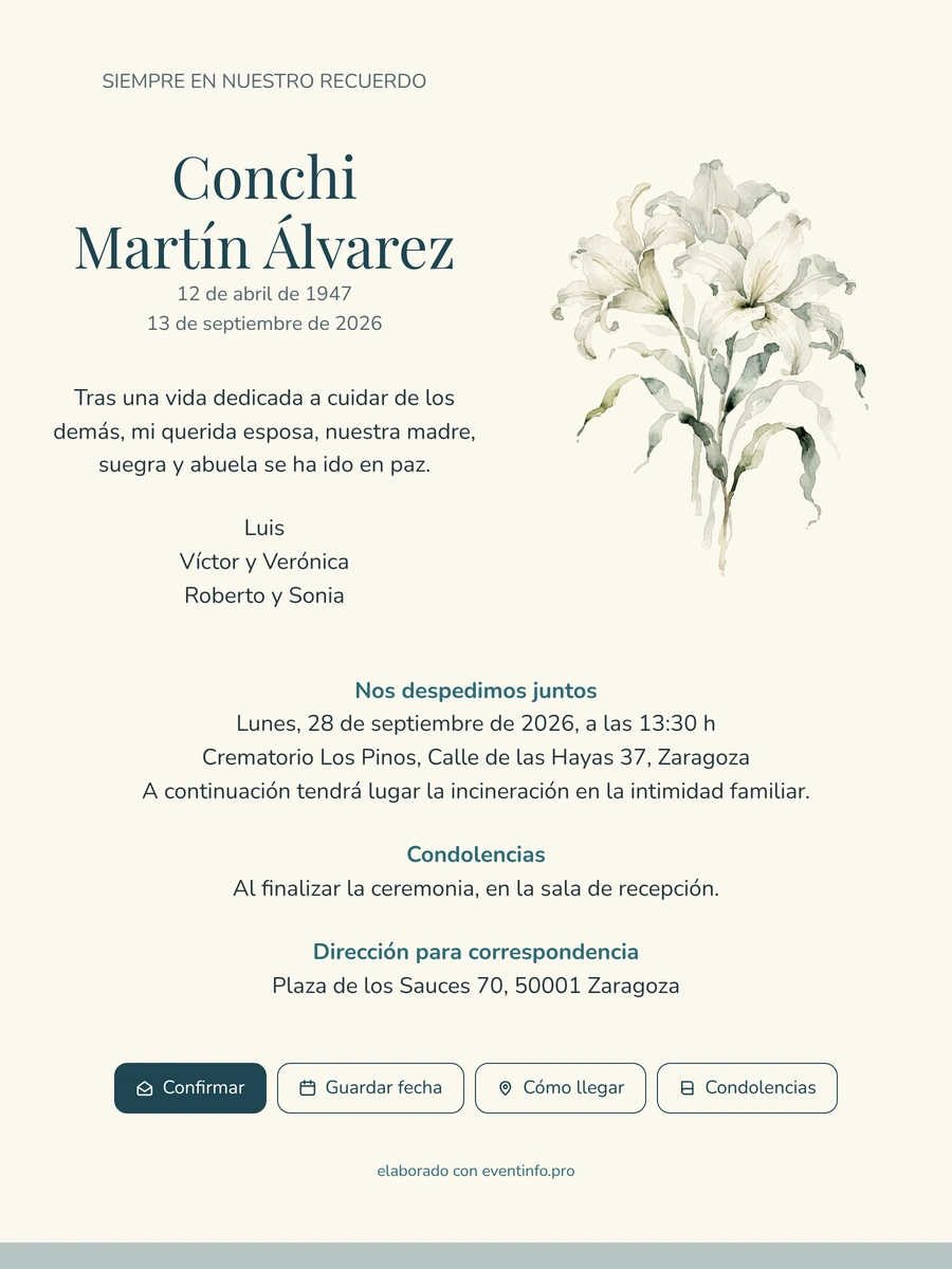 Esquela marfil con azucenas en acuarela