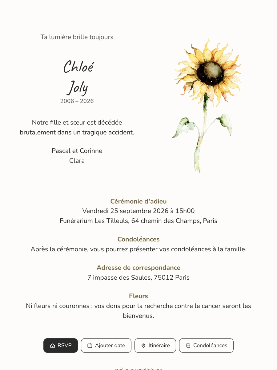 Faire-part au tournesol et étoiles dorées