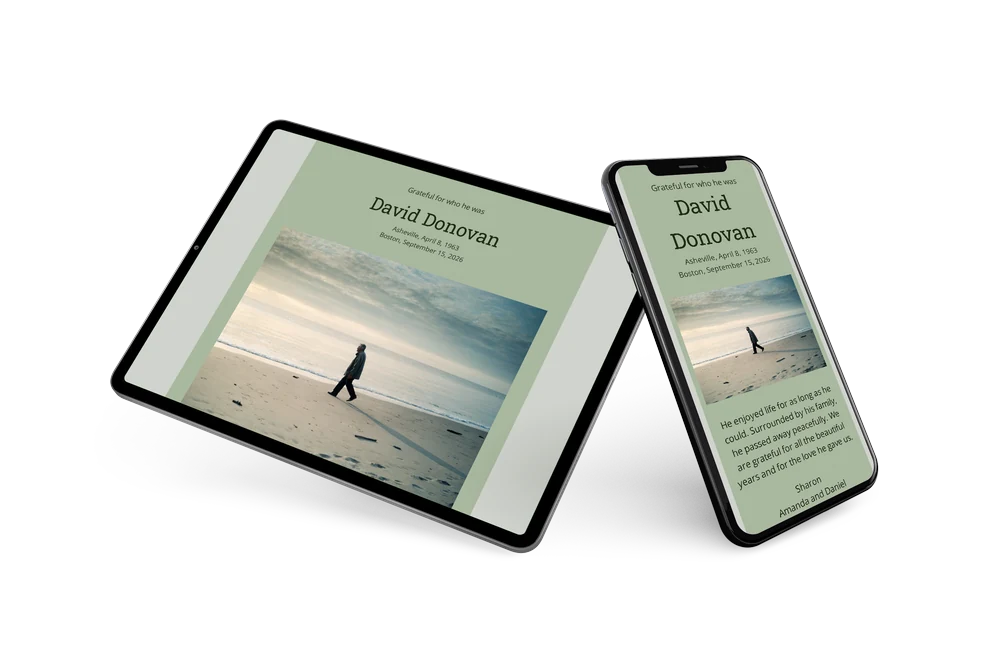 Sage online funeral card with beach photo &ndash; example 2