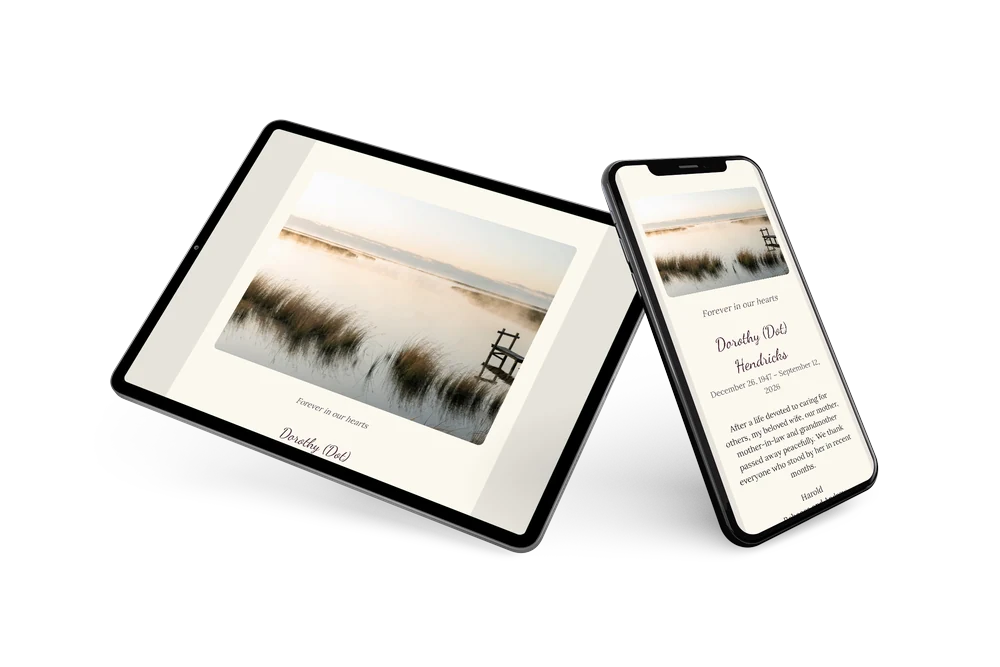 Lakeside jetty funeral card in cream &ndash; example 2