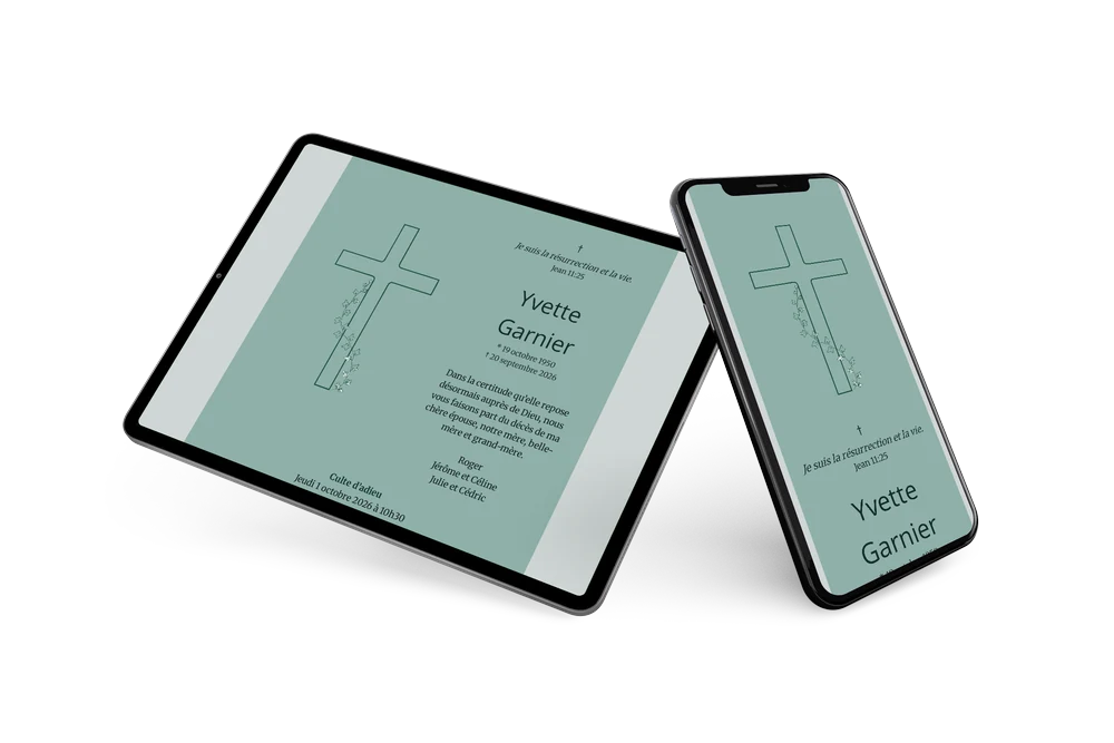 Faire-part avec croix dessinée et lierre &ndash; example 2