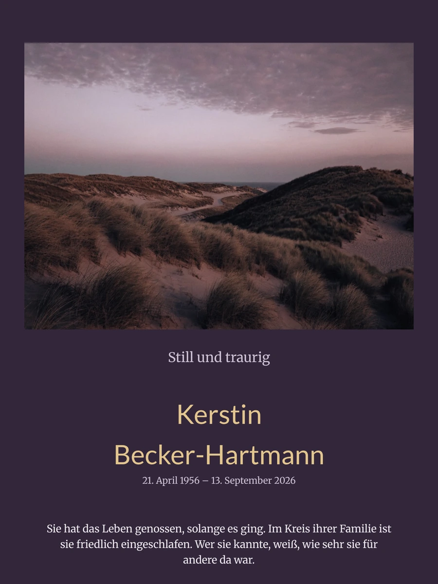 Trauerkarte mit Dünen im Abendlicht