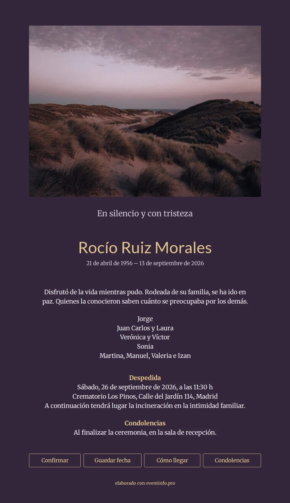 Esquela con dunas al atardecer &ndash; example 1