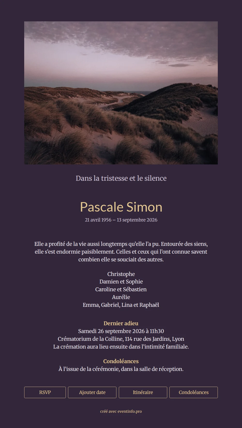 Faire-part avec dunes au crépuscule &ndash; example 1