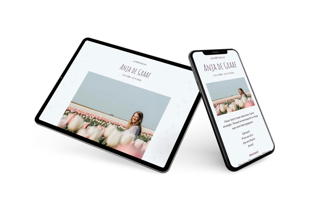 IJsblauwe rouwkaart met handgeletterde naam &ndash; example 2