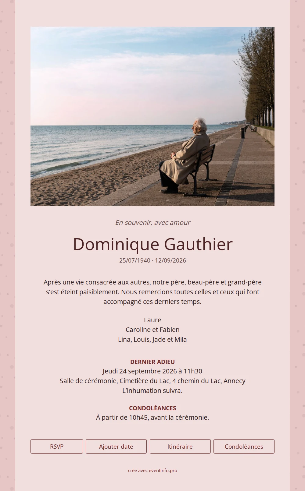 Faire-part rose poudré à bordure de pois &ndash; example 1