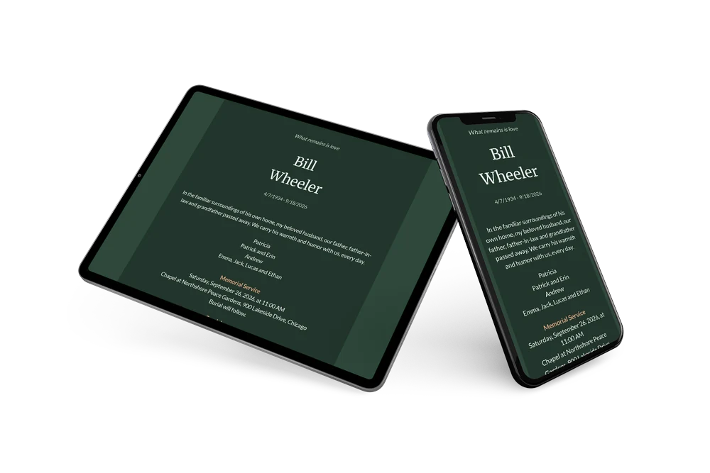 Dark green funeral card without photo &ndash; example 2