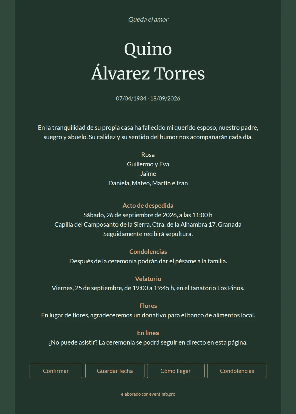 Esquela digital verde oscuro y tipogr&aacute;fica &ndash; example 1