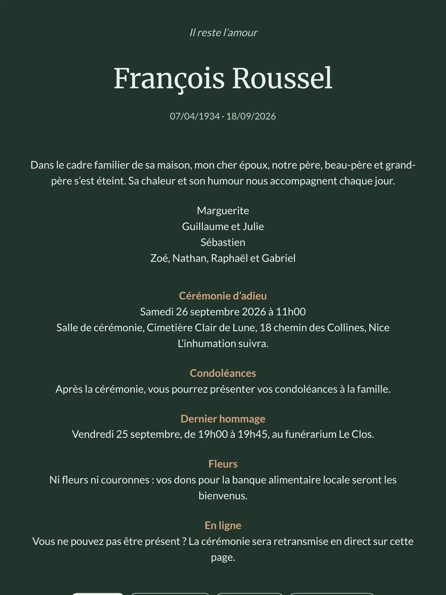 Faire-part de d&eacute;c&egrave;s typographique vert sombre