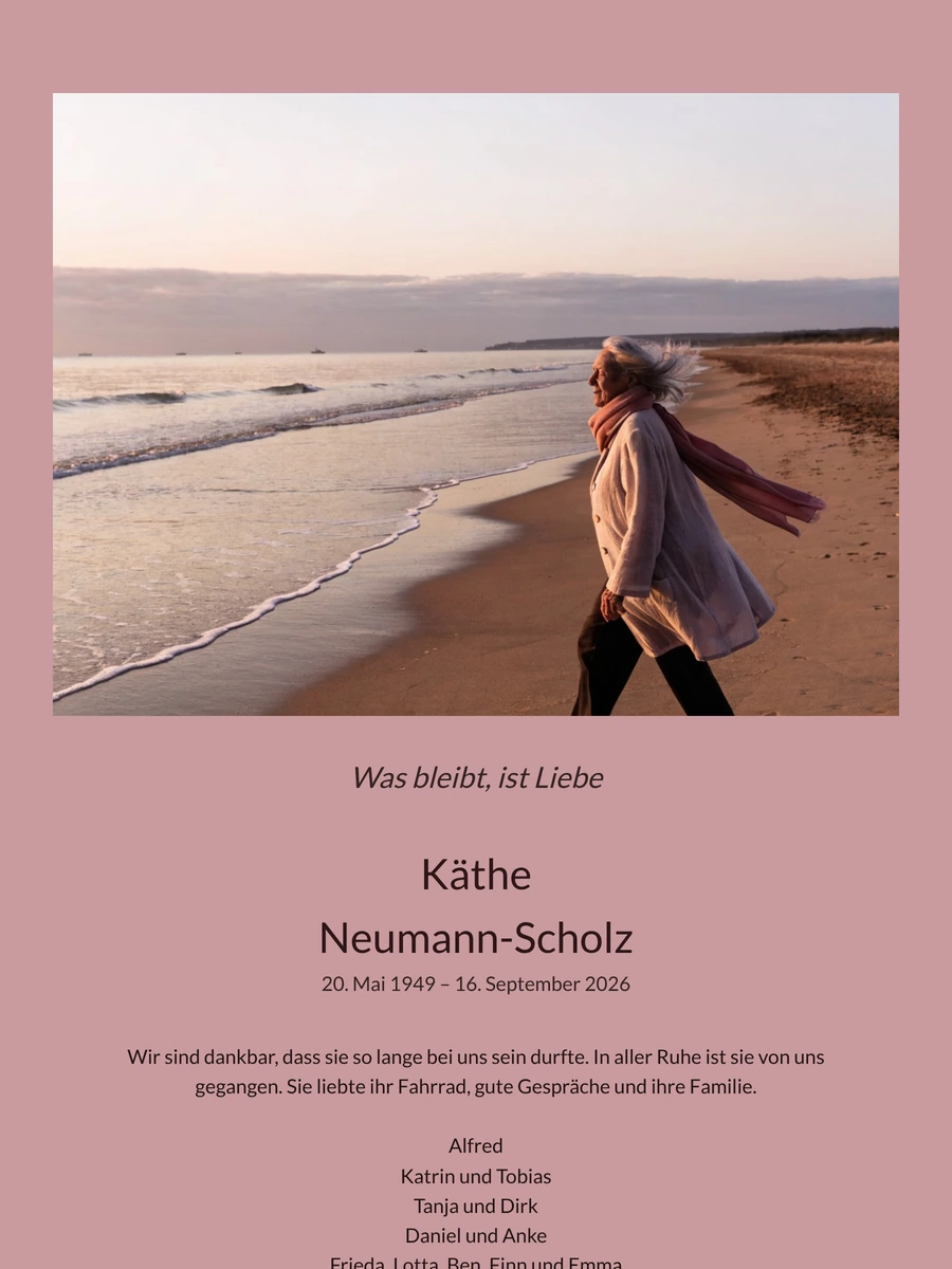 Altrosa Trauerkarte mit Strandfoto